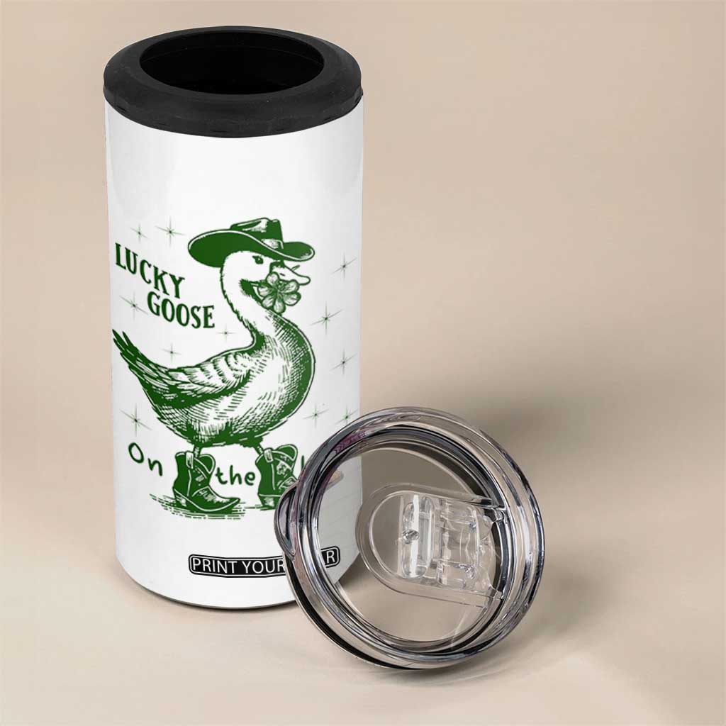Funny St Patrick's Day Lucky Goose On The Loose 4 in 1 Can Cooler Tumbler Cowboy Goose Shamrock TS11 Print Your Wear