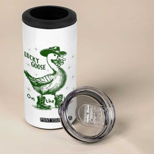 Funny St Patrick's Day Lucky Goose On The Loose 4 in 1 Can Cooler Tumbler Cowboy Goose Shamrock TS11 Print Your Wear