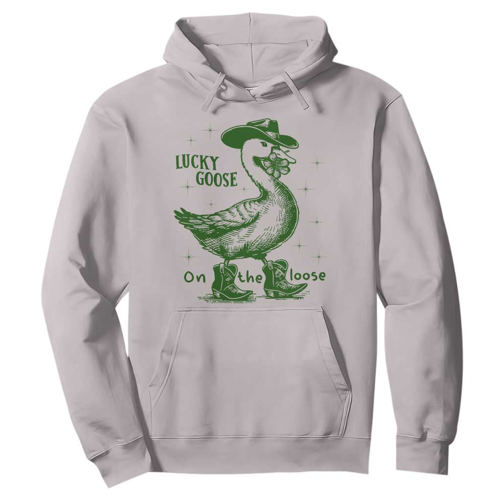 Funny St Patrick's Day Lucky Goose On The Loose Hoodie Cowboy Goose Shamrock TS11 Ice Gray Print Your Wear