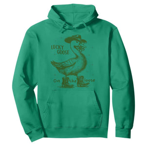 Funny St Patrick's Day Lucky Goose On The Loose Hoodie Cowboy Goose Shamrock TS11 Irish Green Print Your Wear