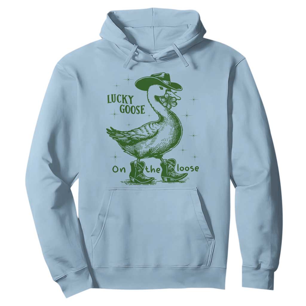 Funny St Patrick's Day Lucky Goose On The Loose Hoodie Cowboy Goose Shamrock TS11 Light Blue Print Your Wear