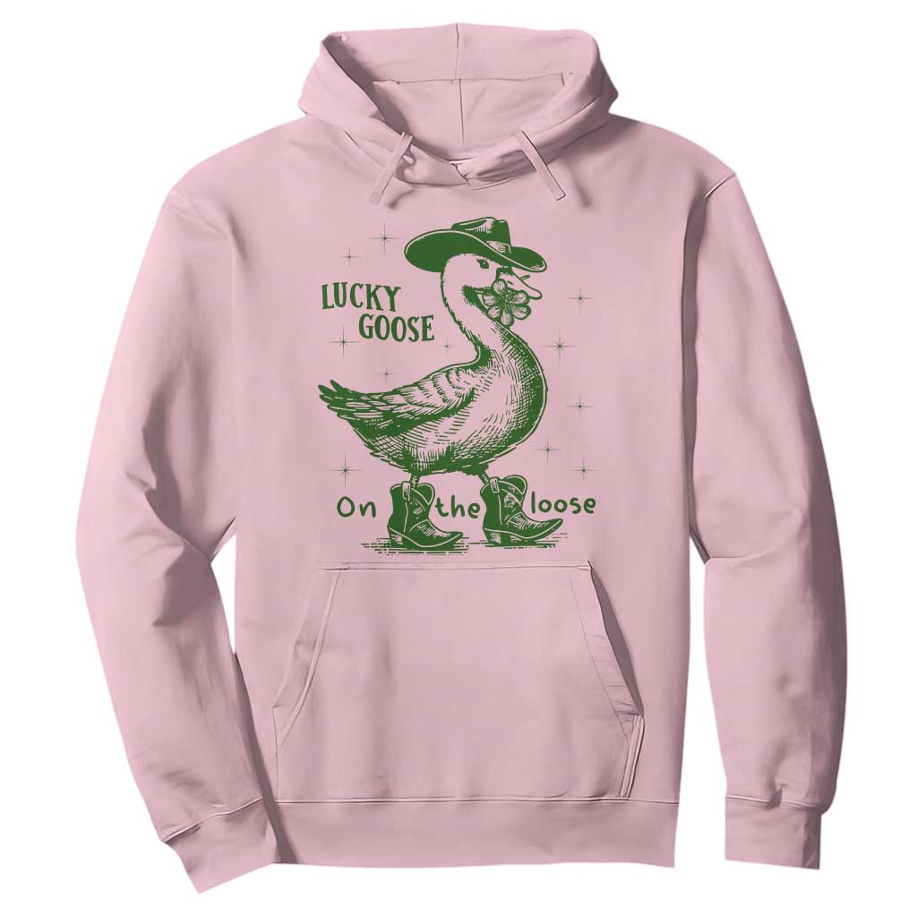 Funny St Patrick's Day Lucky Goose On The Loose Hoodie Cowboy Goose Shamrock TS11 Light Pink Print Your Wear
