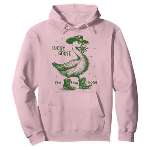 Funny St Patrick's Day Lucky Goose On The Loose Hoodie Cowboy Goose Shamrock TS11 Light Pink Print Your Wear