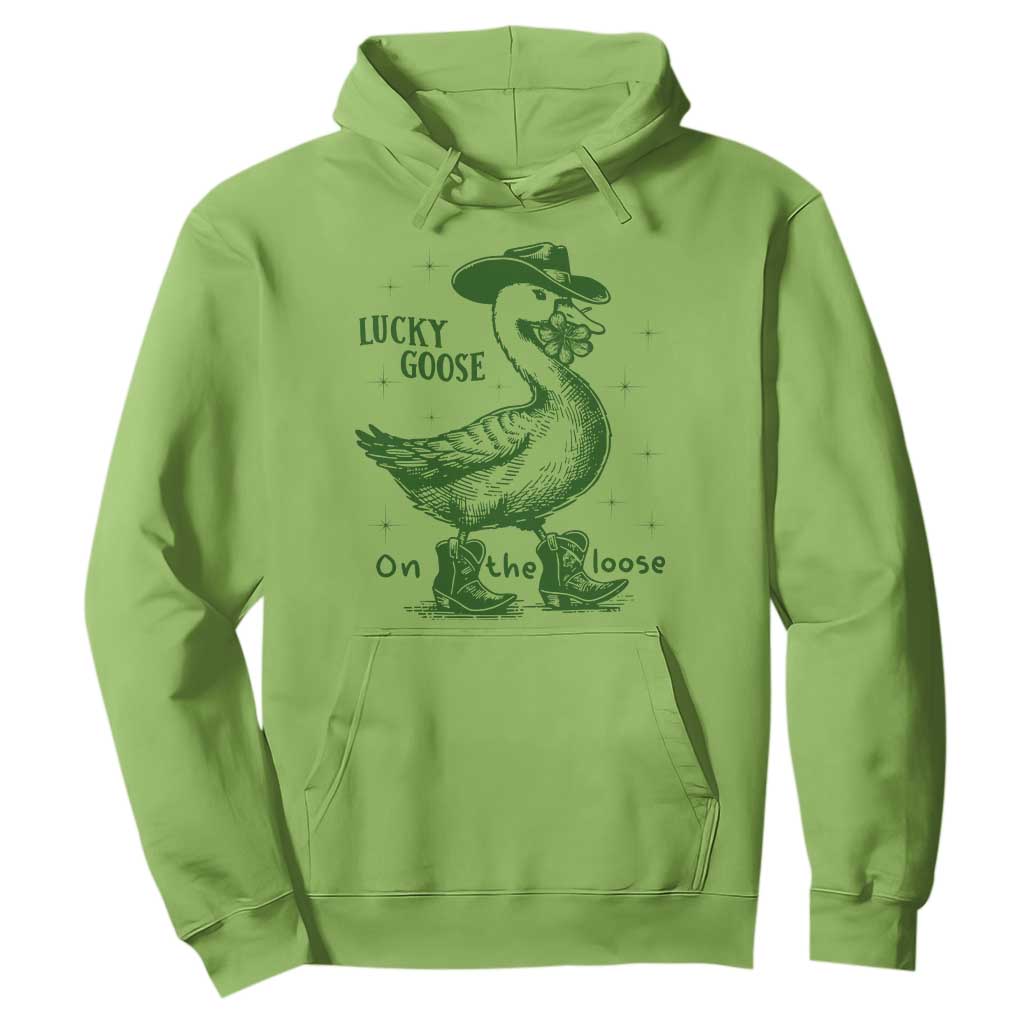Funny St Patrick's Day Lucky Goose On The Loose Hoodie Cowboy Goose Shamrock TS11 Lime Print Your Wear