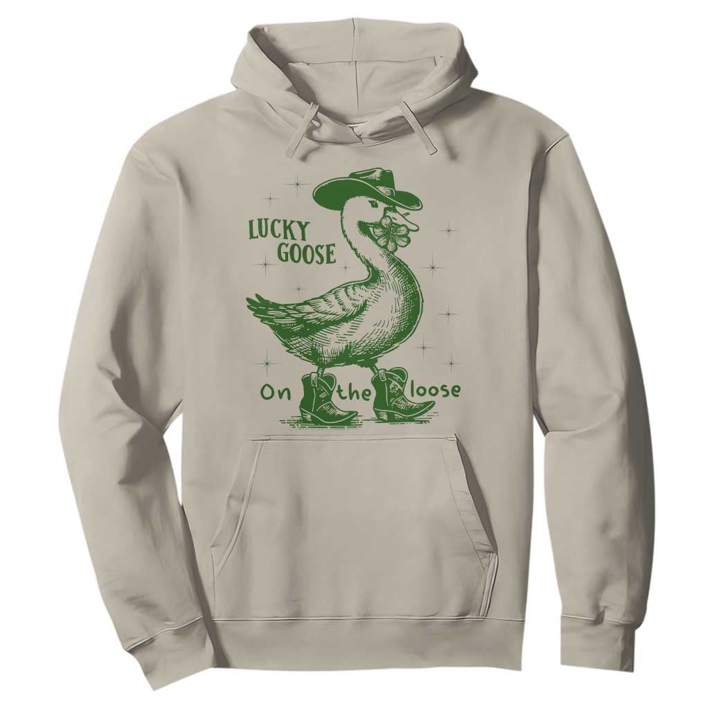 Funny St Patrick's Day Lucky Goose On The Loose Hoodie Cowboy Goose Shamrock TS11 Sand Print Your Wear
