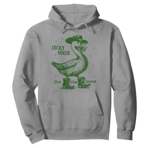 Funny St Patrick's Day Lucky Goose On The Loose Hoodie Cowboy Goose Shamrock TS11 Sport Gray Print Your Wear
