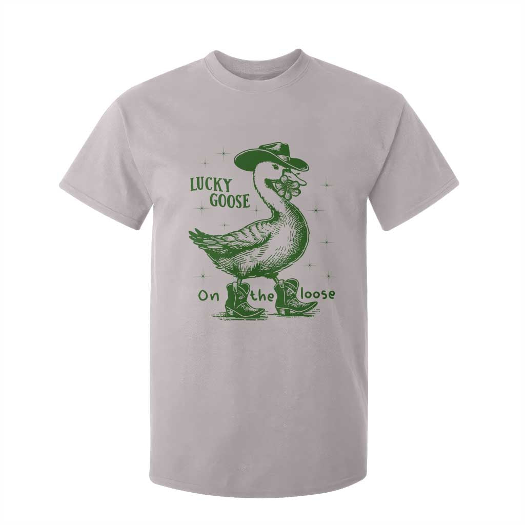 Funny St Patrick's Day Lucky Goose On The Loose T Shirt For Kid Cowboy Goose Shamrock TS11 Ice Gray Print Your Wear