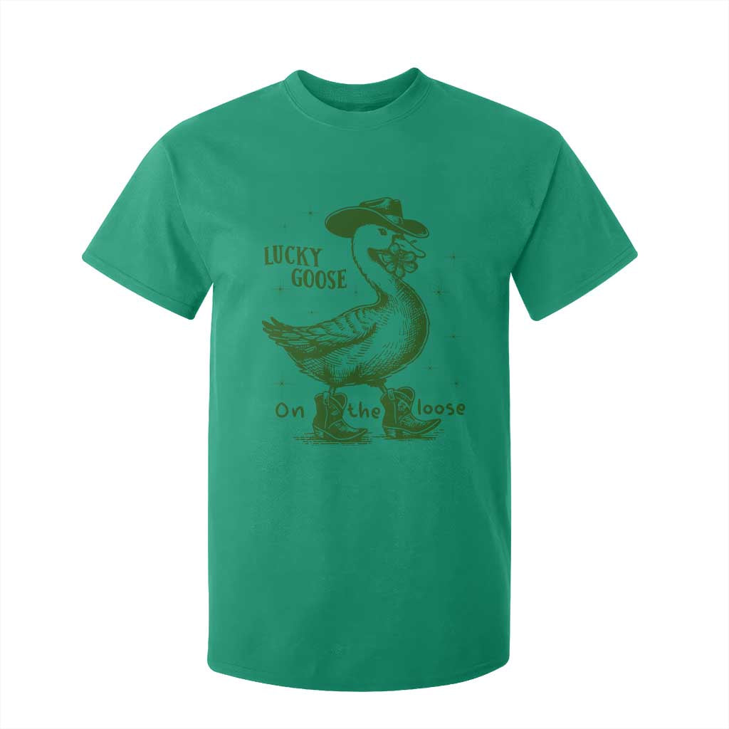 Funny St Patrick's Day Lucky Goose On The Loose T Shirt For Kid Cowboy Goose Shamrock TS11 Irish Green Print Your Wear
