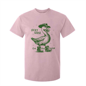 Funny St Patrick's Day Lucky Goose On The Loose T Shirt For Kid Cowboy Goose Shamrock TS11 Light Pink Print Your Wear