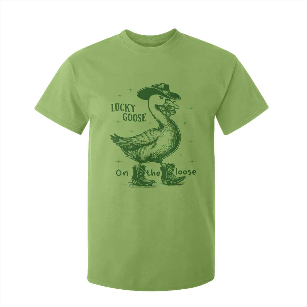 Funny St Patrick's Day Lucky Goose On The Loose T Shirt For Kid Cowboy Goose Shamrock TS11 Lime Print Your Wear