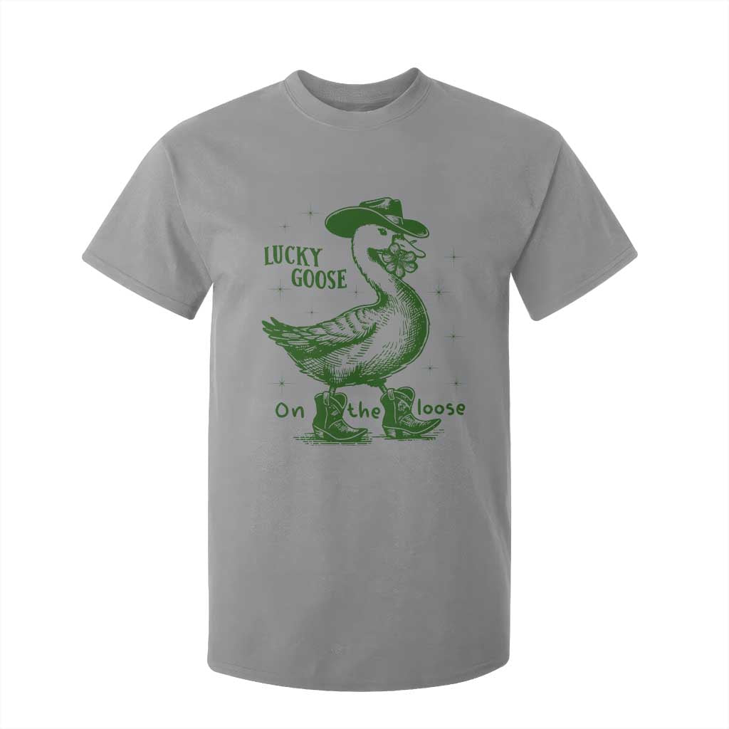Funny St Patrick's Day Lucky Goose On The Loose T Shirt For Kid Cowboy Goose Shamrock TS11 Sport Gray Print Your Wear