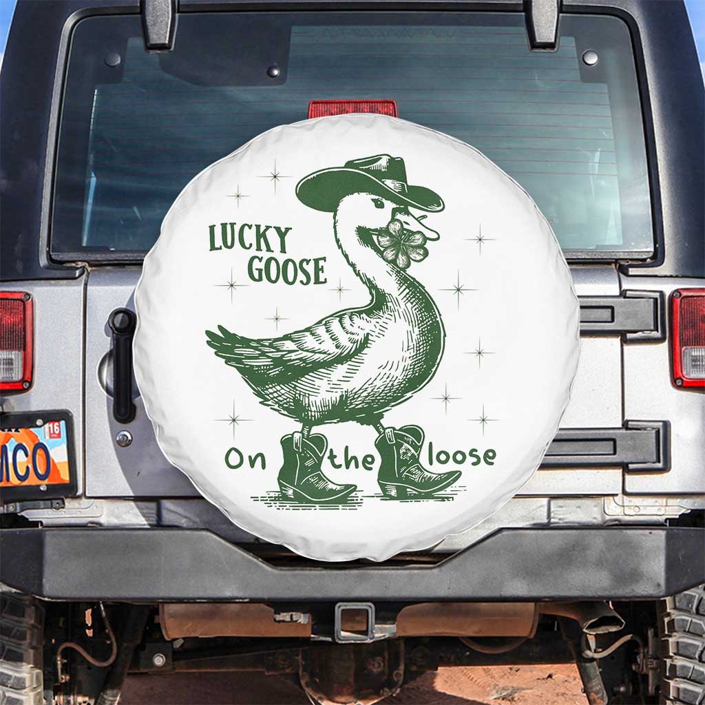Funny St Patrick's Day Lucky Goose On The Loose Spare Tire Cover Cowboy Goose Shamrock TS11 No hole White Print Your Wear