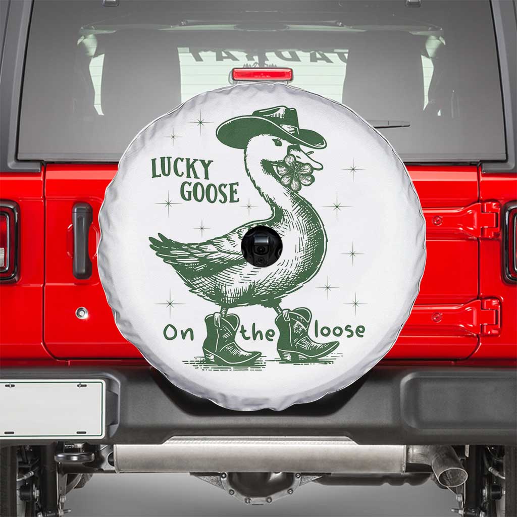 Funny St Patrick's Day Lucky Goose On The Loose Spare Tire Cover Cowboy Goose Shamrock TS11 White Print Your Wear