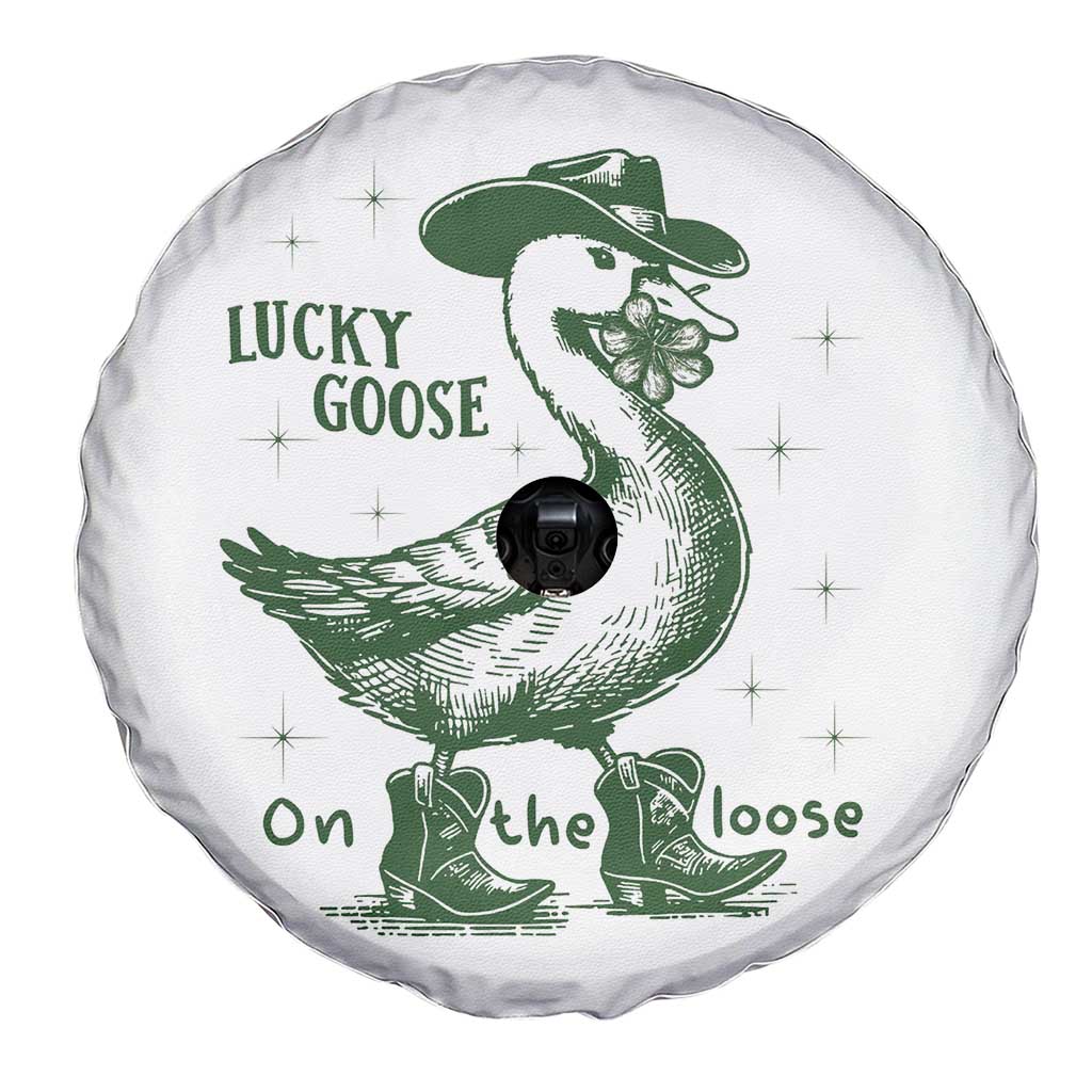 Funny St Patrick's Day Lucky Goose On The Loose Spare Tire Cover Cowboy Goose Shamrock TS11 Print Your Wear
