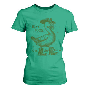 Funny St Patrick's Day Lucky Goose On The Loose T Shirt For Women Cowboy Goose Shamrock TS11 Irish Green Print Your Wear