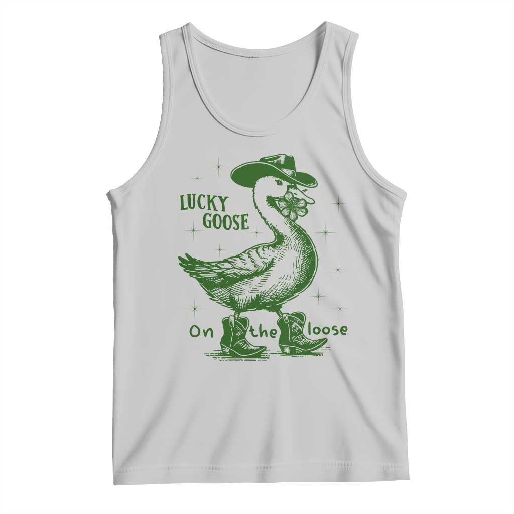 Funny St Patrick's Day Lucky Goose On The Loose Tank Top Cowboy Goose Shamrock TS11 Ash Print Your Wear