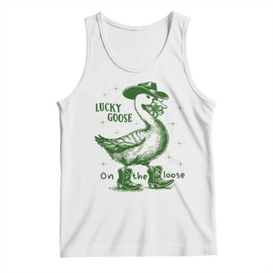 Funny St Patrick's Day Lucky Goose On The Loose Tank Top Cowboy Goose Shamrock TS11 White Print Your Wear