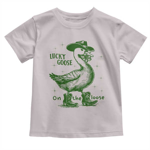 Funny St Patrick's Day Lucky Goose On The Loose Toddler T Shirt Cowboy Goose Shamrock TS11 Ice Gray Print Your Wear