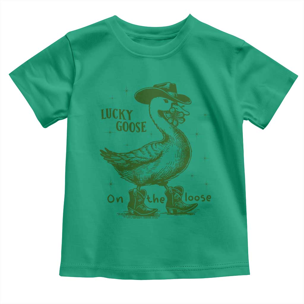 Funny St Patrick's Day Lucky Goose On The Loose Toddler T Shirt Cowboy Goose Shamrock TS11 Irish Green Print Your Wear
