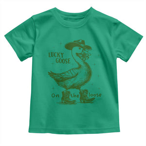 Funny St Patrick's Day Lucky Goose On The Loose Toddler T Shirt Cowboy Goose Shamrock TS11 Irish Green Print Your Wear