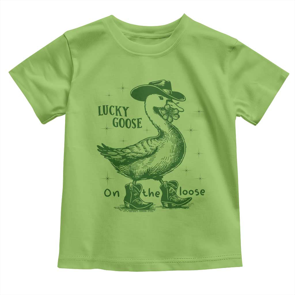 Funny St Patrick's Day Lucky Goose On The Loose Toddler T Shirt Cowboy Goose Shamrock TS11 Lime Print Your Wear
