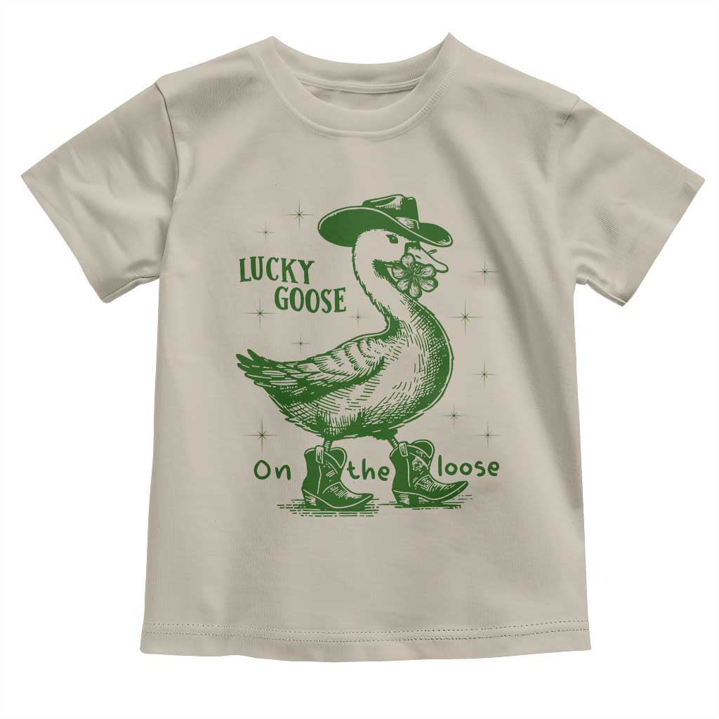 Funny St Patrick's Day Lucky Goose On The Loose Toddler T Shirt Cowboy Goose Shamrock TS11 Sand Print Your Wear