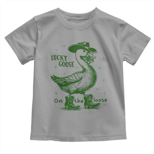 Funny St Patrick's Day Lucky Goose On The Loose Toddler T Shirt Cowboy Goose Shamrock TS11 Sport Gray Print Your Wear
