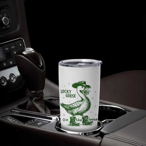 Funny St Patrick's Day Lucky Goose On The Loose Tumbler Cup Cowboy Goose Shamrock TS11 Print Your Wear