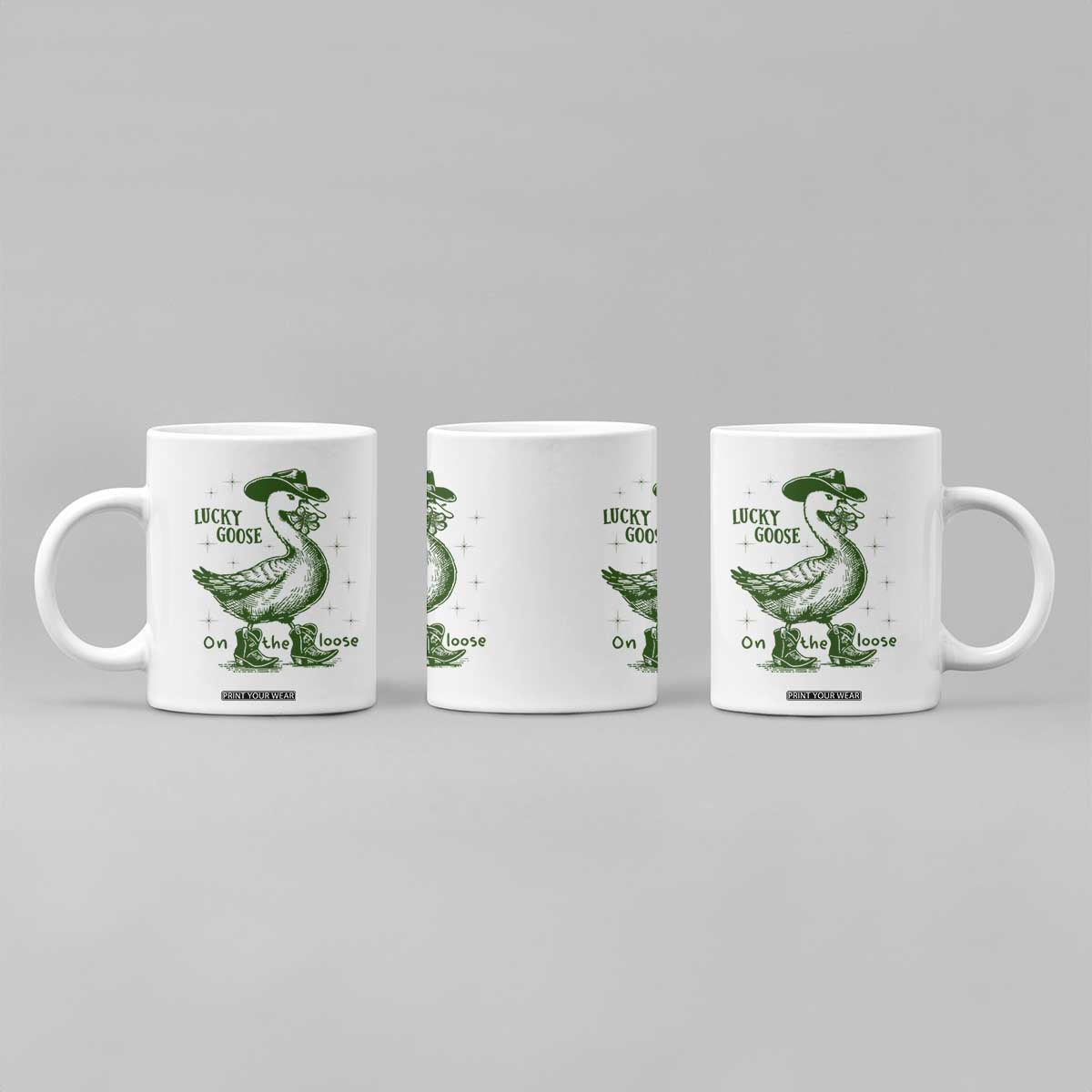 Funny St Patrick's Day Lucky Goose On The Loose Coffee Mug Cowboy Goose Shamrock TS11 Print Your Wear