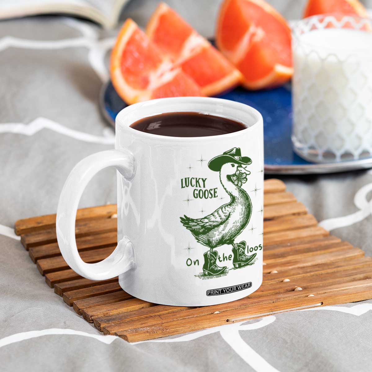 Funny St Patrick's Day Lucky Goose On The Loose Coffee Mug Cowboy Goose Shamrock TS11 Print Your Wear