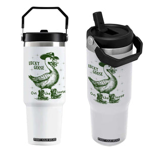 Funny St Patrick's Day Lucky Goose On The Loose Flip Straw Tumbler Cowboy Goose Shamrock TS11 One Size: 30 oz White Print Your Wear