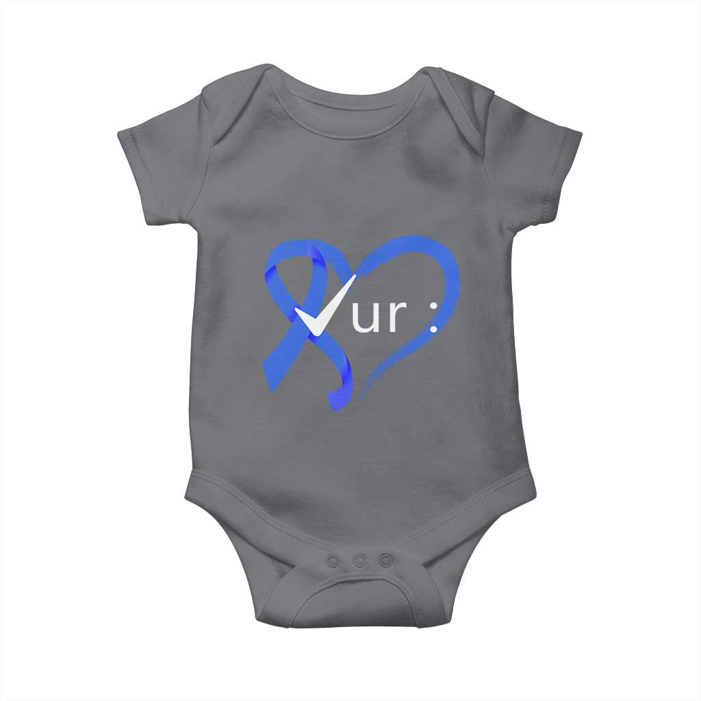 Funny Check Your Colon Colorectal Cancer Awareness Baby Onesie Dark Blue Ribbon Heart TS11 Charcoal Print Your Wear