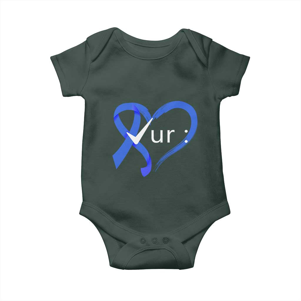 Funny Check Your Colon Colorectal Cancer Awareness Baby Onesie Dark Blue Ribbon Heart TS11 Print Your Wear