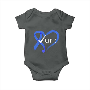 Funny Check Your Colon Colorectal Cancer Awareness Baby Onesie Dark Blue Ribbon Heart TS11 Dark Heather Print Your Wear