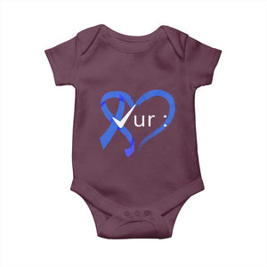 Funny Check Your Colon Colorectal Cancer Awareness Baby Onesie Dark Blue Ribbon Heart TS11 Maroon Print Your Wear
