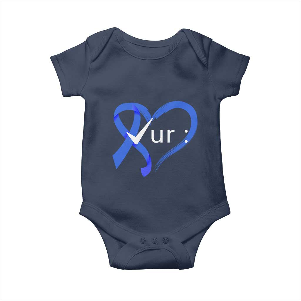 Funny Check Your Colon Colorectal Cancer Awareness Baby Onesie Dark Blue Ribbon Heart TS11 Navy Print Your Wear