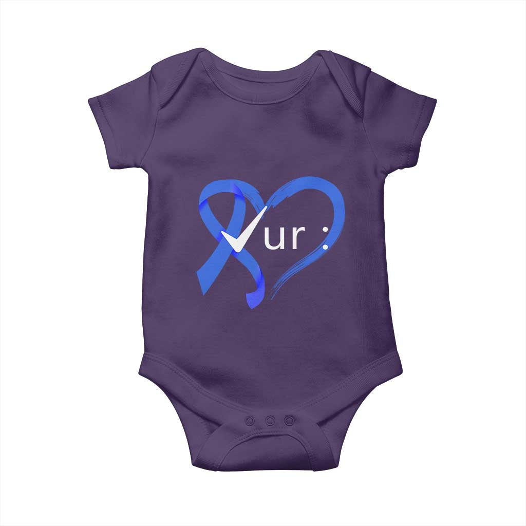 Funny Check Your Colon Colorectal Cancer Awareness Baby Onesie Dark Blue Ribbon Heart TS11 Purple Print Your Wear