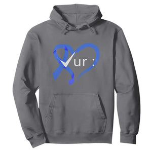Funny Check Your Colon Colorectal Cancer Awareness Hoodie Dark Blue Ribbon Heart TS11 Charcoal Print Your Wear