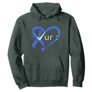 Funny Check Your Colon Colorectal Cancer Awareness Hoodie Dark Blue Ribbon Heart TS11 Dark Forest Green Print Your Wear