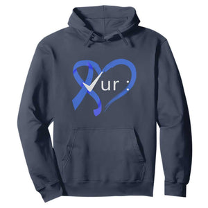 Funny Check Your Colon Colorectal Cancer Awareness Hoodie Dark Blue Ribbon Heart TS11 Navy Print Your Wear