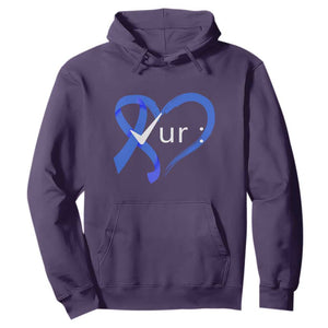 Funny Check Your Colon Colorectal Cancer Awareness Hoodie Dark Blue Ribbon Heart TS11 Purple Print Your Wear