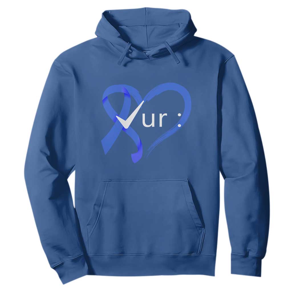 Funny Check Your Colon Colorectal Cancer Awareness Hoodie Dark Blue Ribbon Heart TS11 Royal Blue Print Your Wear
