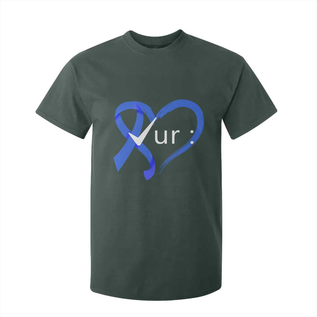 Funny Check Your Colon Colorectal Cancer Awareness T Shirt For Kid Dark Blue Ribbon Heart TS11 Dark Forest Green Print Your Wear
