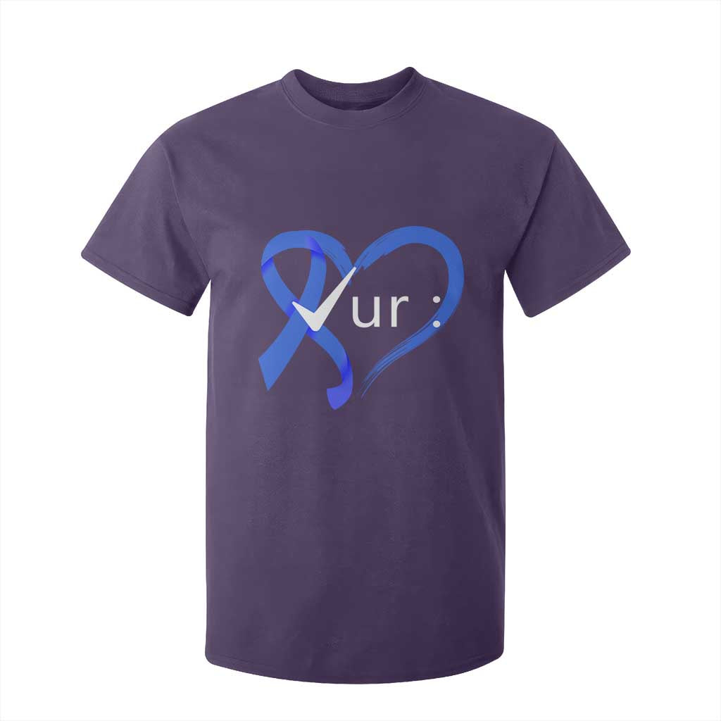 Funny Check Your Colon Colorectal Cancer Awareness T Shirt For Kid Dark Blue Ribbon Heart TS11 Purple Print Your Wear