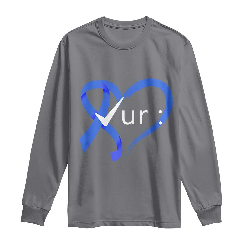 Funny Check Your Colon Colorectal Cancer Awareness Long Sleeve Shirt Dark Blue Ribbon Heart TS11 Charcoal Print Your Wear