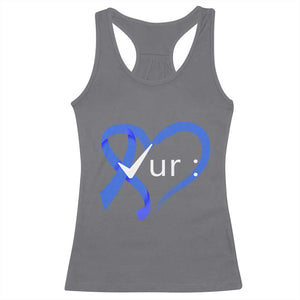 Funny Check Your Colon Colorectal Cancer Awareness Racerback Tank Top Dark Blue Ribbon Heart TS11 Charcoal Print Your Wear
