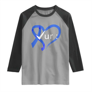 Funny Check Your Colon Colorectal Cancer Awareness Raglan Shirt Dark Blue Ribbon Heart TS11 Sport Gray Black Print Your Wear