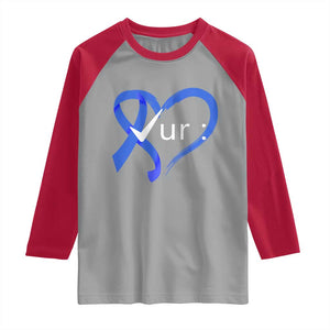 Funny Check Your Colon Colorectal Cancer Awareness Raglan Shirt Dark Blue Ribbon Heart TS11 Sport Gray Red Print Your Wear