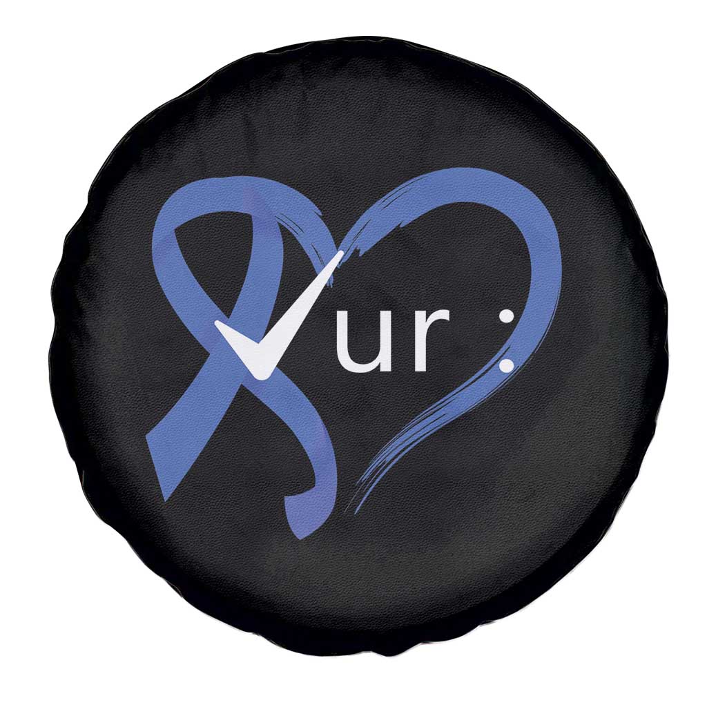 Funny Check Your Colon Colorectal Cancer Awareness Spare Tire Cover Dark Blue Ribbon Heart TS11 Print Your Wear