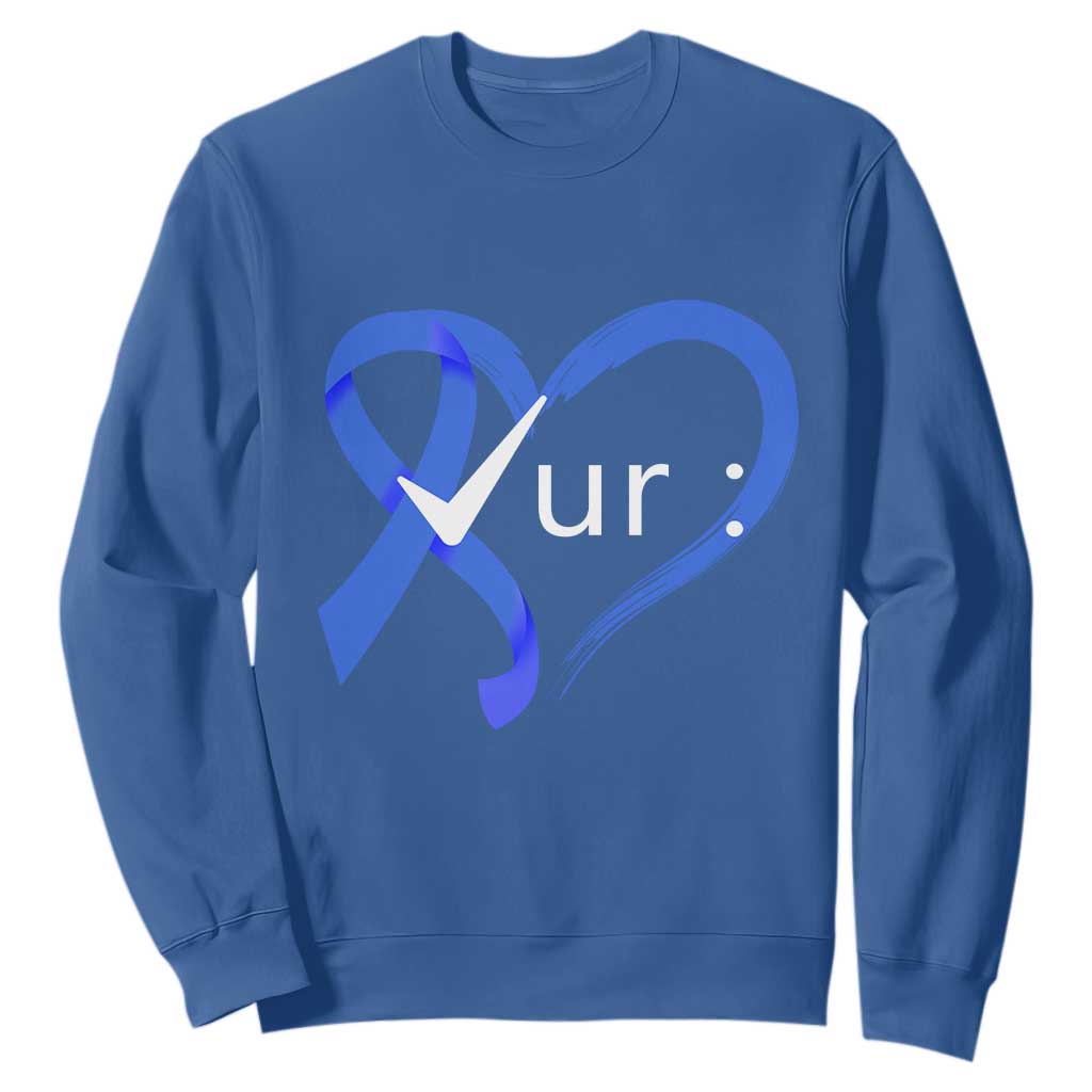 Funny Check Your Colon Colorectal Cancer Awareness Sweatshirt Dark Blue Ribbon Heart TS11 Royal Blue Print Your Wear